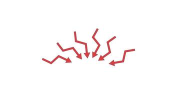 Economic pressure arrows pointing downward 2D cartoon object animation. Negative impact attacks. Economy crash. Aggressive crisis symbols animated flat colorful item 4K isolated on white video