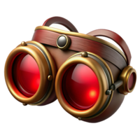 melancholic splendid Steampunk goggles with ruby red lenses and copper accents. NO BACKGROUND with Transparent Background. professional png