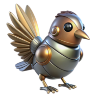 romantic captivating Robotic bird with metallic feathers NO BACKGROUND with Transparent Background. sharp png