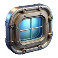 picturesque urban Spaceship window, reinforced glass, view port, metallic frame. NO BACKGROUND with Transparent Background. authentic png