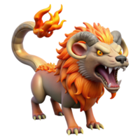 mesmerizing reflective baroque Chimera, fire-breathing hybrid monster, lion, goat, and serpent, NO BACKGROUND with Transparent Background. studio quality png