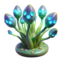 exceptional traditional Alien plant, bioluminescent, strange foliage, glowing spores. NO BACKGROUND with Transparent Background. precision png