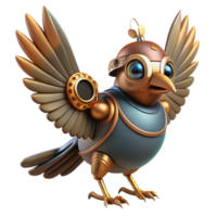 fascinating gothic Steampunk bird automaton with flapping wings and chirping sounds. NO BACKGROUND with Transparent Background. professional png