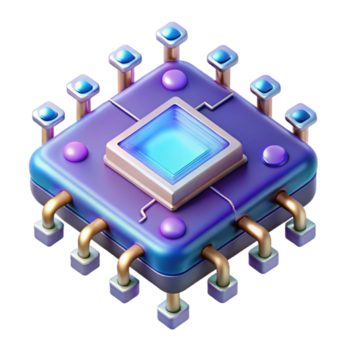 glorioso firma quantistico computer patata fritta con complesso circuiteria e raggiante nodi. no sfondo con trasparente sfondo. png