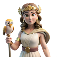 memorable minimalist Athena, Goddess of Wisdom, holding owl, NO BACKGROUND with Transparent Background. authentic png