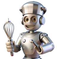 exquisite mysterious bohemian Robot chef, metallic, multiple arms, whisking, NO BACKGROUND with Transparent Background. detailed png
