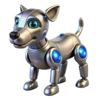 sought-after coastal Robotic dog with metallic plating and glowing sensors. NO BACKGROUND with Transparent Background. handcrafted png