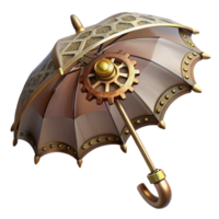 enchanting mysterious industrial Steampunk umbrella with intricate gears and a brass handle. NO BACKGROUND with Transparent Background. perfect clarity png