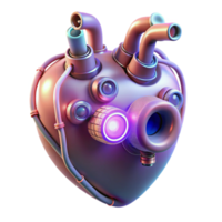 dramatic intense geometric Cybernetic heart with glowing wires and mechanical valves NO BACKGROUND with Transparent Background. flawless png