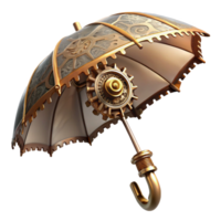 joyful magnificent Steampunk umbrella with intricate gears and a brass handle. NO BACKGROUND with Transparent Background. impeccable png