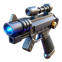 gorgeous avant-garde Cyberpunk weapon, laser sight, chrome and black, NO BACKGROUND with Transparent Background. exclusive png