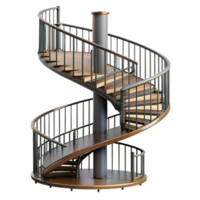 exquisite art deco Spiral staircase wrought iron railing, NO BACKGROUND with Transparent Background. 4K png