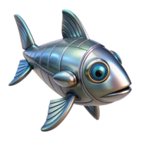 vibrant playful surreal Robotic fish with metallic fins. NO BACKGROUND with Transparent Background. handcrafted png