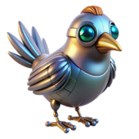 immaculate elegant Robotic bird with metallic feathers and glowing eyes. NO BACKGROUND with Transparent Background. high quality png