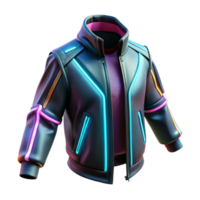pristine avant-garde Cyberpunk jacket with glowing accents. NO BACKGROUND with Transparent Background. sharp png