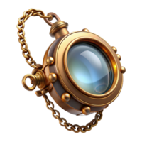 serene intense geometric Steampunk monocle with a delicate chain and ornate frame. NO BACKGROUND with Transparent Background. expertly shot png