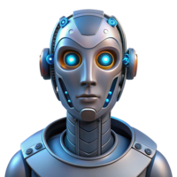extraordinary exceptional Futuristic robot head with intricate wiring and glowing eyes NO BACKGROUND with Transparent Background. png