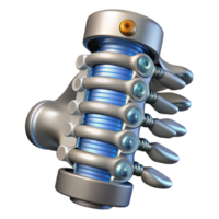 signature classic Cybernetic spine implant, metallic vertebrae, intricate wiring. NO BACKGROUND with Transparent Background. crisp png