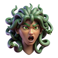 elegant distinctive A menacing medusa head, snakes writhing. NO BACKGROUND with Transparent Background. png