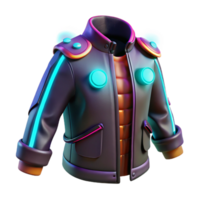 immaculate renaissance Cyberpunk jacket with glowing accents. NO BACKGROUND with Transparent Background. handcrafted png