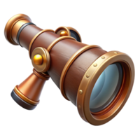 timeless elegant Steampunk spyglass with a retractable lens and a leather grip. NO BACKGROUND with Transparent Background. impeccable png