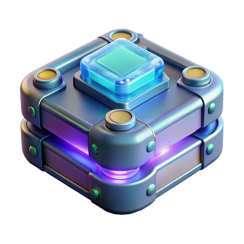 striking unparalleled Futuristic data storage device with holographic interface. NO BACKGROUND with Transparent Background. png