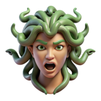 spectacular mid-century A menacing medusa head, snakes writhing. NO BACKGROUND with Transparent Background. studio quality png