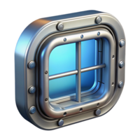 wonderful reflective victorian Spaceship window, reinforced glass, view port, metallic frame. NO BACKGROUND with Transparent Background. high resolution png