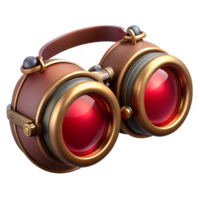 reflective magnificent Steampunk goggles with ruby red lenses and copper accents. NO BACKGROUND with Transparent Background. impeccable png