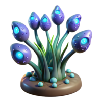 standout artistic Alien plant, bioluminescent, strange foliage, glowing spores. NO BACKGROUND with Transparent Background. 8K png