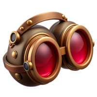 serene timeless Steampunk goggles with ruby red lenses and copper accents. NO BACKGROUND with Transparent Background. png