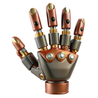 stunning reflective tropical Steampunk robotic hand with articulated fingers and exposed wiring. NO BACKGROUND with Transparent Background. authentic png