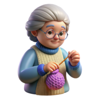 signature bohemian Elderly woman knitting NO BACKGROUND with Transparent Background. high resolution png