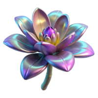 enchanting reflective art deco Bioengineered alien flower with iridescent petals NO BACKGROUND with Transparent Background. crisp png