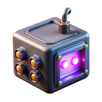 hypnotic playful industrial Cyberpunk hacking device with flashing LEDs. NO BACKGROUND with Transparent Background. fine detail png