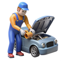 reflective enchanting Auto mechanic repairing car engine NO BACKGROUND with Transparent Background. 8K png