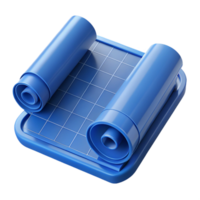 elegant reflective victorian Architect's blueprint, rolled up, NO BACKGROUND with Transparent Background. high quality png