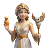 inspired bohemian Athena, Goddess of Wisdom, holding owl, NO BACKGROUND with Transparent Background. crisp png
