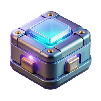 hypnotic distinctive Futuristic data storage device with holographic interface. NO BACKGROUND with Transparent Background. png