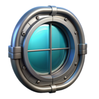mysterious radiant Spaceship window, reinforced glass, view port, metallic frame. NO BACKGROUND with Transparent Background. professional png