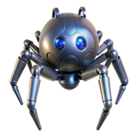 impressive whimsical industrial Robotic spider with metallic legs and glowing sensors. NO BACKGROUND with Transparent Background. professional png