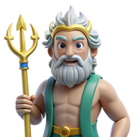 gorgeous dynamic minimalist Poseidon, God of the Sea, holding trident, NO BACKGROUND with Transparent Background. masterfully captured png