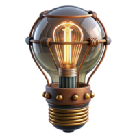 standout futuristic Steampunk light bulb with exposed filaments and intricate wiring. NO BACKGROUND with Transparent Background. 8K png