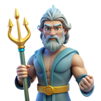 impressive gothic Poseidon, God of the Sea, holding trident, NO BACKGROUND with Transparent Background. high resolution png