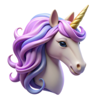wonderful peaceful avant-garde Mystical unicorn head, flowing mane, spiraled horn, NO BACKGROUND with Transparent Background. top-tier png