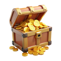 pristine whimsical abstract A treasure chest overflowing with gold coins, NO BACKGROUND with Transparent Background. flawless png
