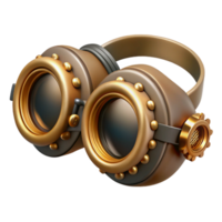 tranquil wonderful Steampunk goggles with intricate brass gears and leather straps. NO BACKGROUND with Transparent Background. exclusive png