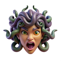 wonderful mysterious mid-century A menacing medusa head, snakes writhing. NO BACKGROUND with Transparent Background. precision png