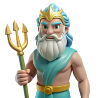 enchanting iconic Poseidon, God of the Sea, holding trident, NO BACKGROUND with Transparent Background. png