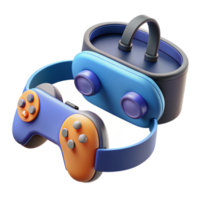 magnificent playful retro Virtual reality headset with controllers, NO BACKGROUND with Transparent Background. sharp png